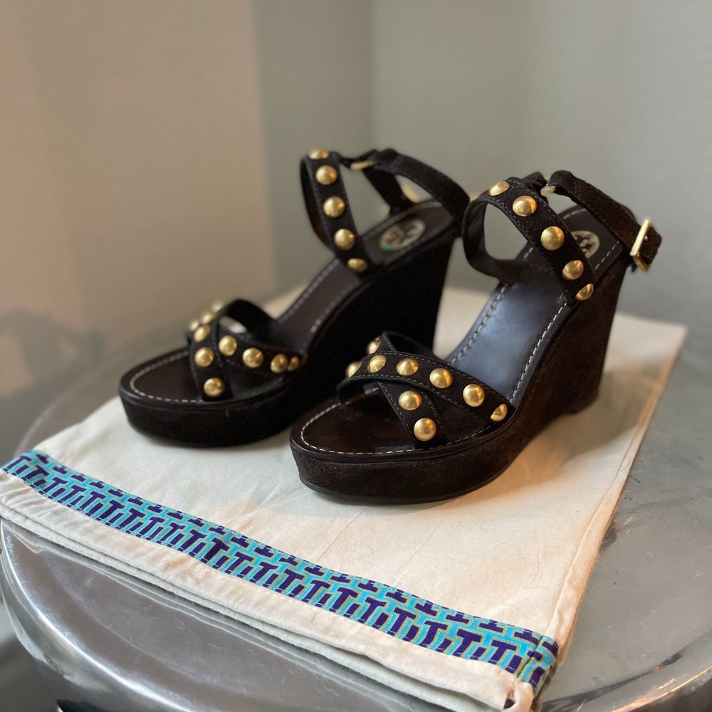 Tory Burch Suede Studded Accents Slingback Sandals